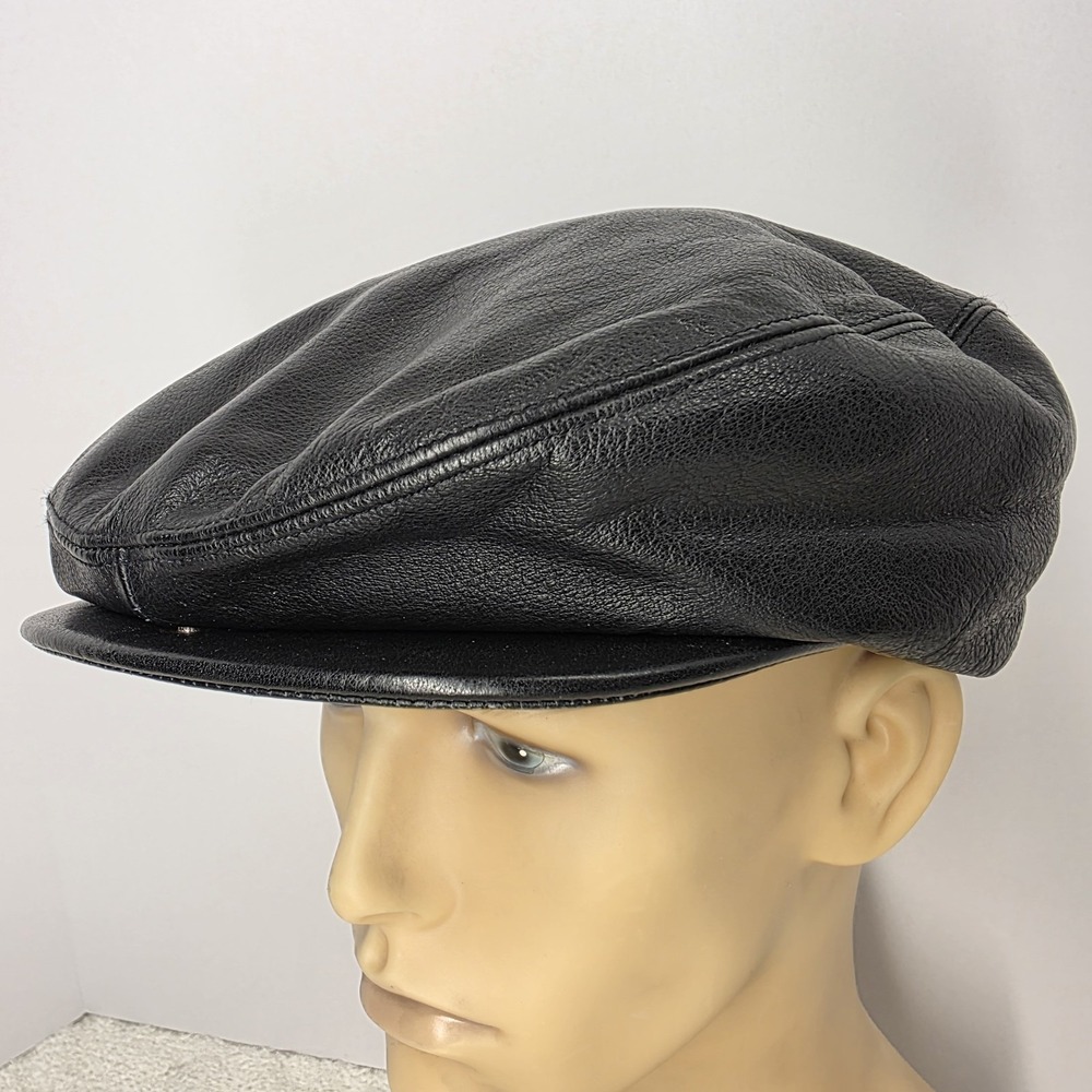 A Adams & Spire Vintage‎ Leather Hat L Cabbie Newsboy Motorcycle Cap Black USA